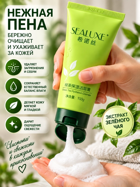 Yashil choy ekstrakti bilan yuz yuvish geli, 100 g - 