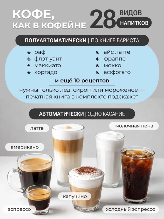Avtomatik kofe mashinasi 1350 Vt, 20 bar, kapuchinatorli, kapsulali va rogovkali