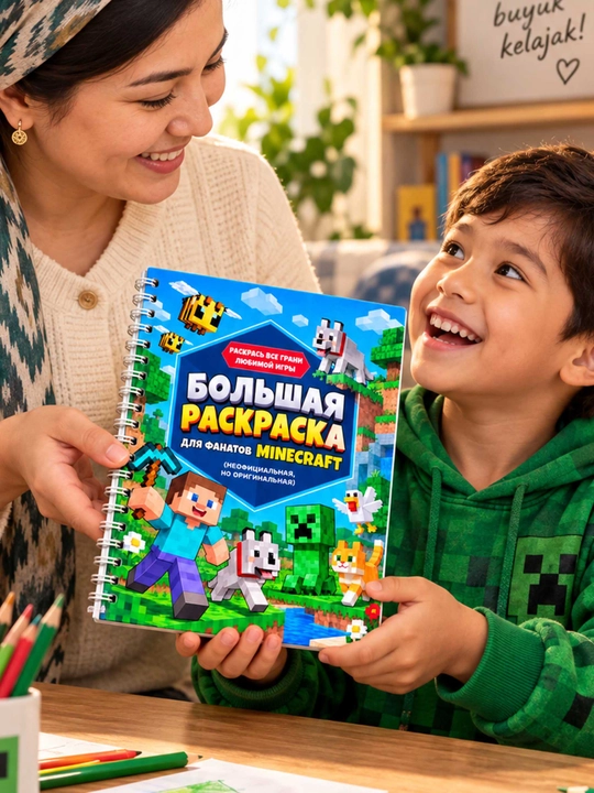 Большая раскраска в стиле Minecraft для детей, герои и животные игры