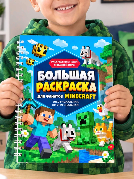 Большая раскраска в стиле Minecraft для детей, герои и животные игры - 