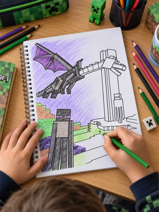 Большая раскраска в стиле Minecraft для детей, герои и животные игры