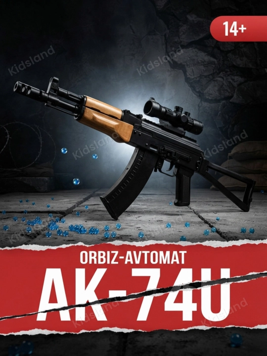 Orbiz avtomat AK-74U elektr, o'yinchoq qurol, ko'zoynak, 14+ - 