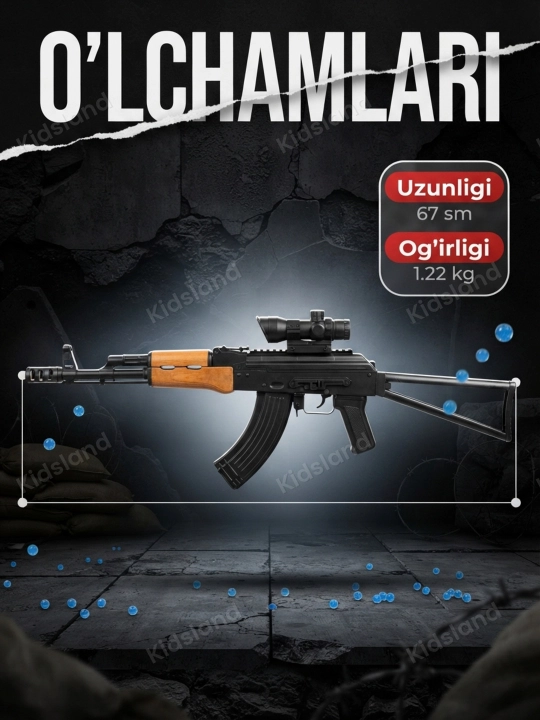 Orbiz avtomat AK-74U elektr, o'yinchoq qurol, ko'zoynak, 14+
