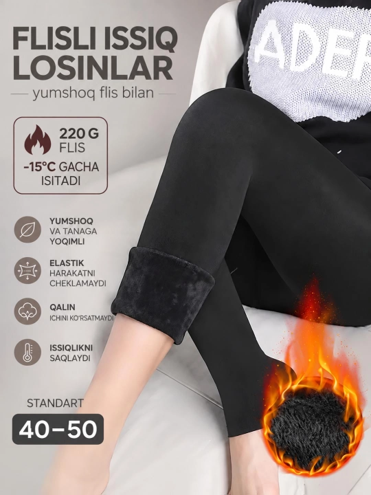 Qalin legginslar ayollar va qizlar uchun ichki mo‘ynali, baland belli qishki losina S-XL - 