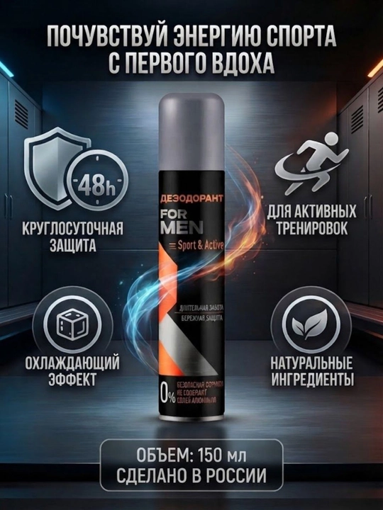 Дезодорант АЭРОПРО для мужчин Sport & Active 150 мл, Россия - 