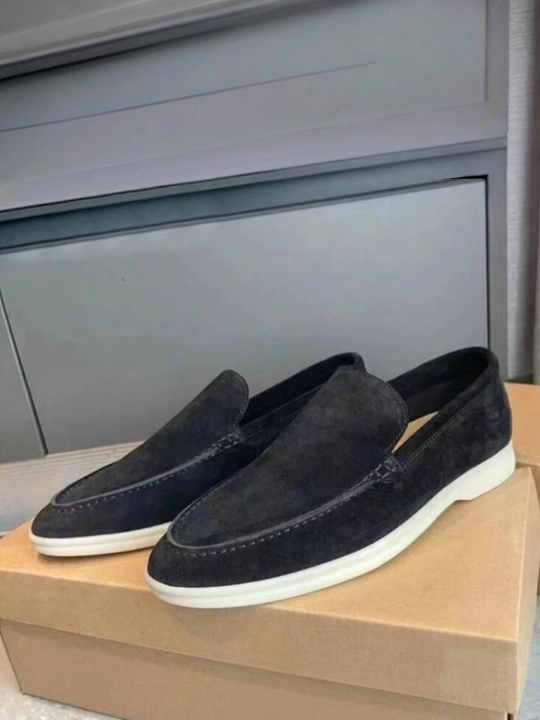 Ayollar uchun zamshdan tikilgan Loro Piana Summer Walk loferlari, tagcharmi oq, qora, har kunlik - 