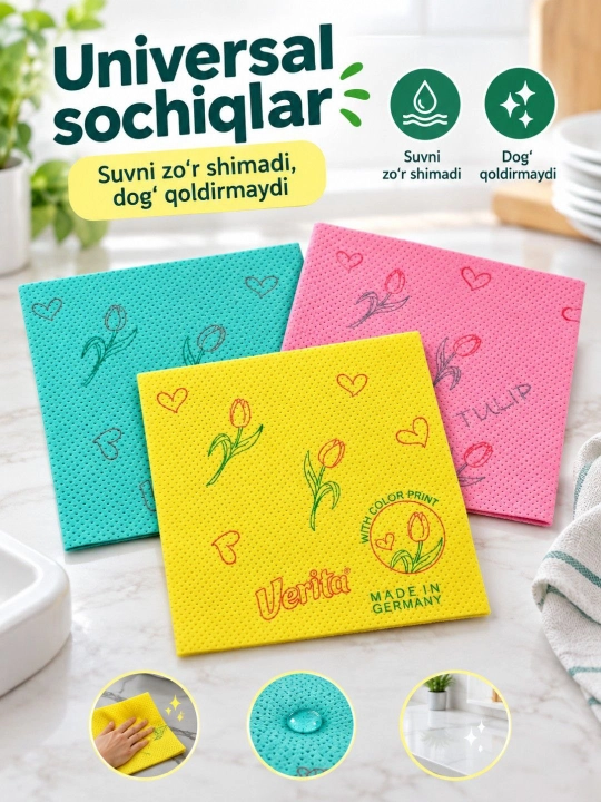 Вискозные универсальные салфетки-тряпки Verita, 3 шт - 
