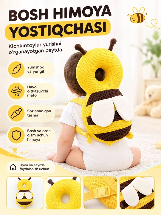 Bolalar uchun boshni himoyalovchi yumshoq yostiqcha