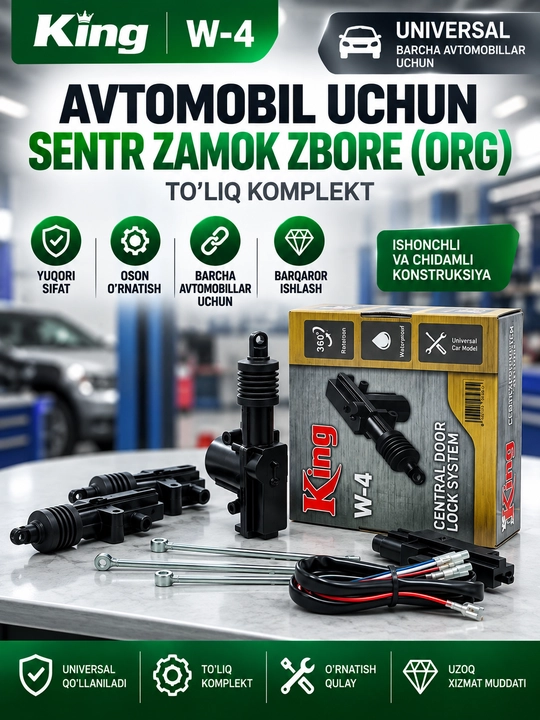 Avtomobil uchun universal markaziy qulf aktuatori King W-4 to‘liq komplekt - 