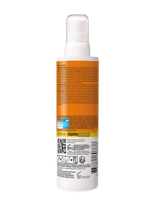La Roche-Posay Anthelios Солнцезащитный невидимый спрей для лица и тела SPF 50+ / PPD 34, 200 мл