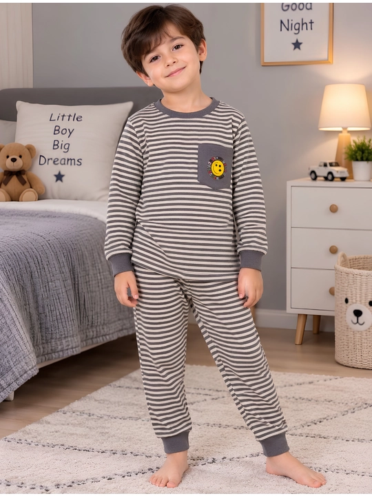Kuz-Qish-Bahor o‘g‘il bolalar uchun paxtadan tikilgan pijama to‘plami - 