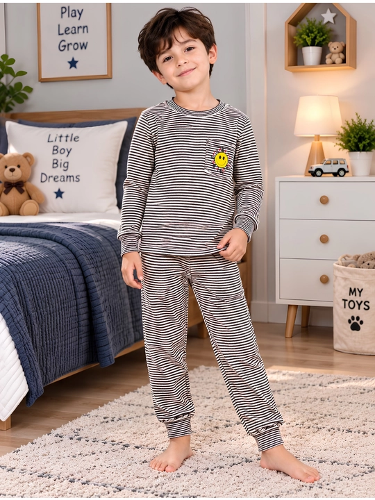 Kuz-Qish-Bahor o‘g‘il bolalar uchun paxtadan tikilgan pijama to‘plami - 