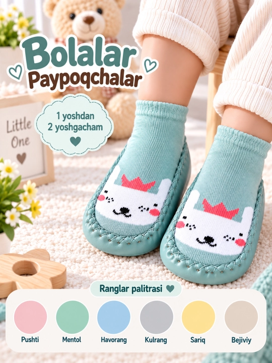 1-2 yoshli chaqaloqlar uchun sirpanmaydigan paypoqlar