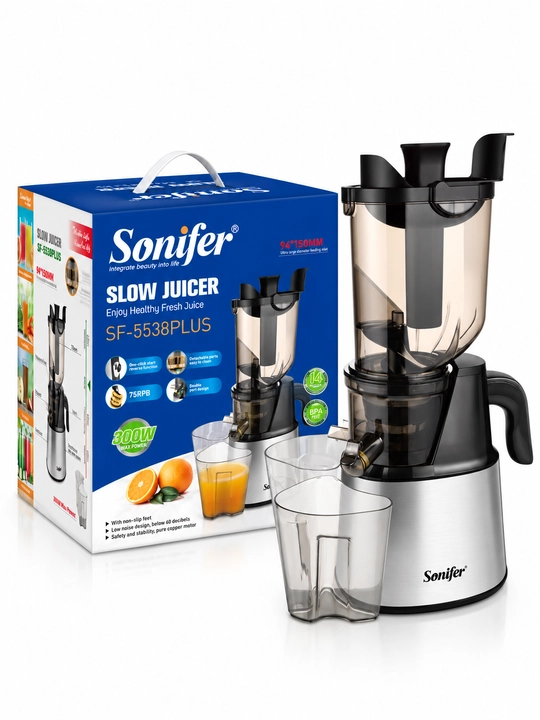 Sok chiqargich Sonifer SF-5538PLUS, shnekli sok vijimalka, 300 W, keng og‘iz 94×150 mm