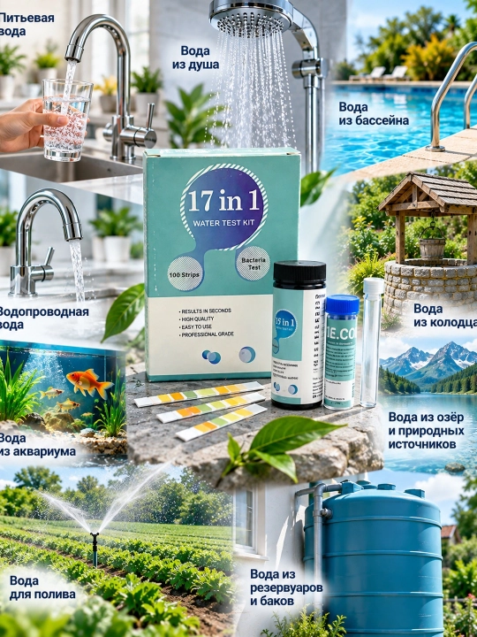 Лакмус тест - полоски, 17 в 1, набор для проверки качества воды