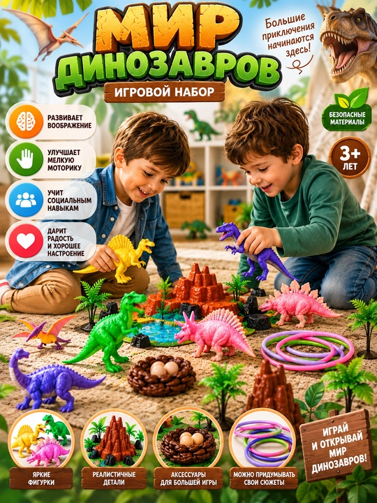 Набор динозавров 19 штук игрушки для детей 3+ развивающая игра подарок