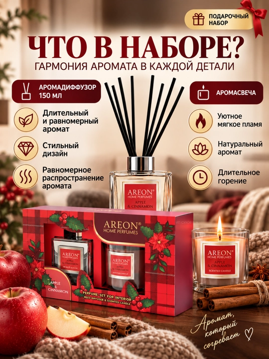 AREON sovg‘a to‘plami: aromatizator, xushbo‘y sham, sovg‘a, xushbo‘ylantirgich