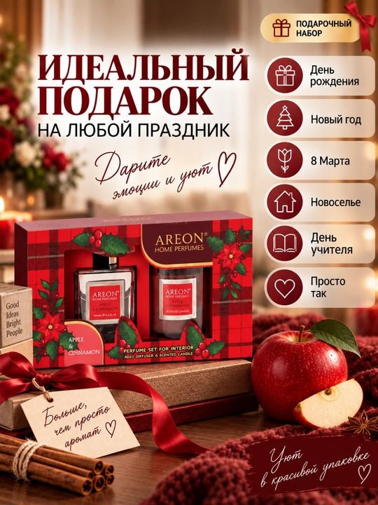 AREON sovg‘a to‘plami: aromatizator, xushbo‘y sham, sovg‘a, xushbo‘ylantirgich