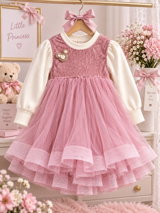 Нарядное розовое платье для девочки, 1–5 лет - 