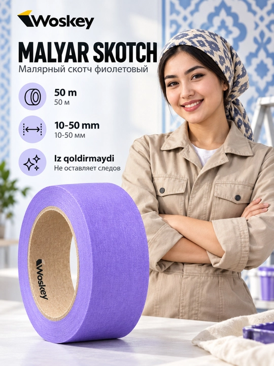 Малярный скотч WOSKEY 50 м - 