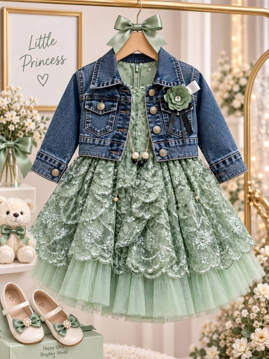 Праздничное платье с джинсовой курткой для девочки, 1–5 лет - 