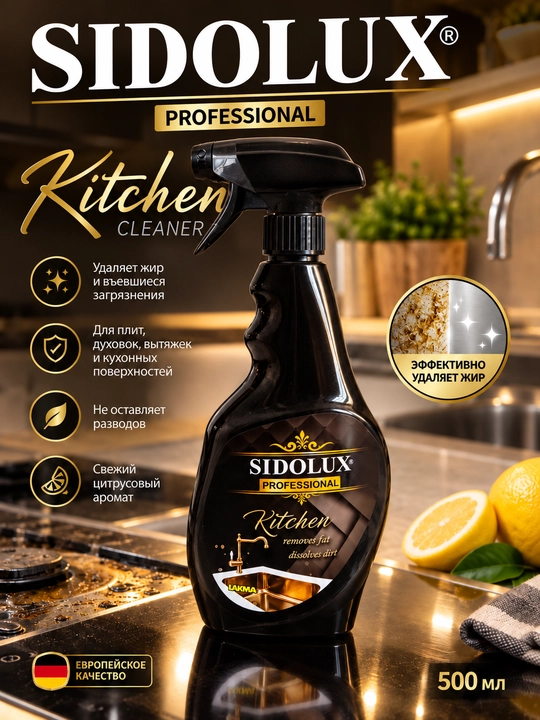 Oshxona uchun tozalash vositasi Sidolux Professional Kitchen, yog‘ ketkazuvchi, 500 ml - 
