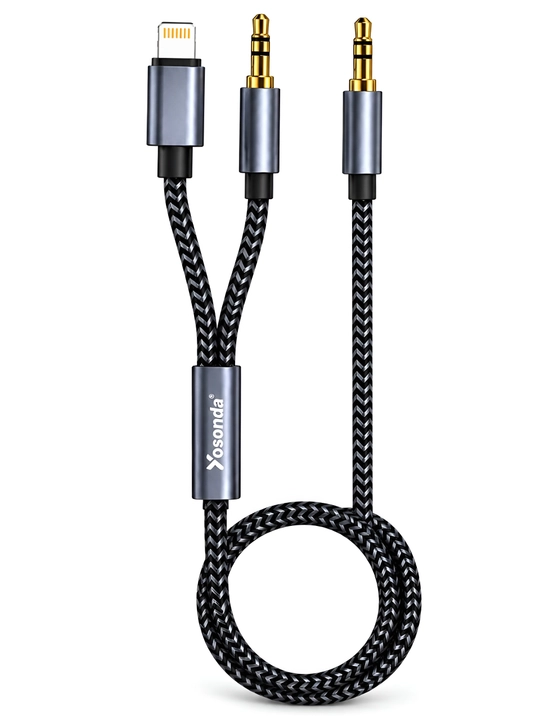 Yosonda YXD-M13 - iPhone uchun 2x1 AUX kabeli, Lightning → 2×3.5 mm