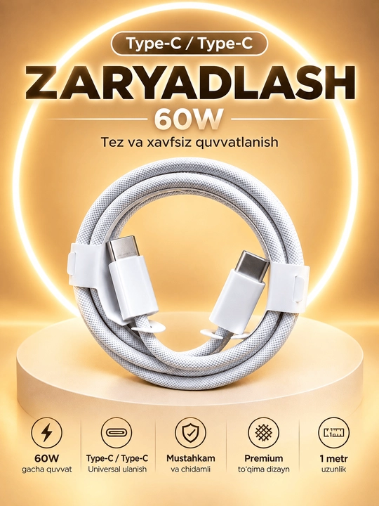 Iphone va Andiroid uchun Type-C/Type-C kabel Barcha qurilmalar uchun Iphone 15/16/17/18