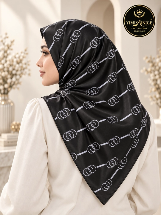 Ayollar uchun atlas ro‘mol 90×90 sm, naqshli bosh ro‘mol, hijob aksessuari