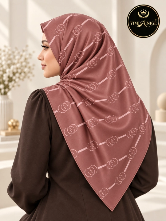 Ayollar uchun atlas ro‘mol 90×90 sm, naqshli bosh ro‘mol, hijob aksessuari