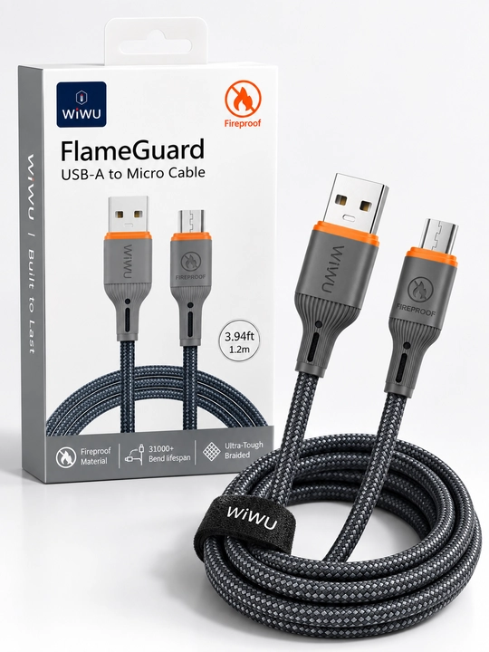 WiWU FlameGuard USB-A dan Micro USB kabel, 2.1A, 1.2 m, olovga chidamli, mustahkam