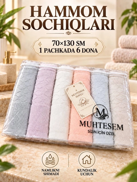 Muhtesem banniy va sredniy sochiqlar to‘plami, 70×130 va 50×80 sm, 12 dona