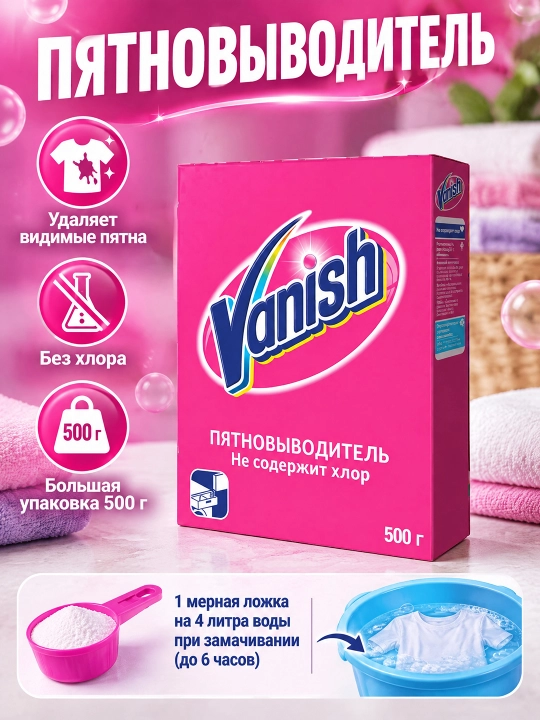 Пятновыводитель для белья Vanish, 500 г - 