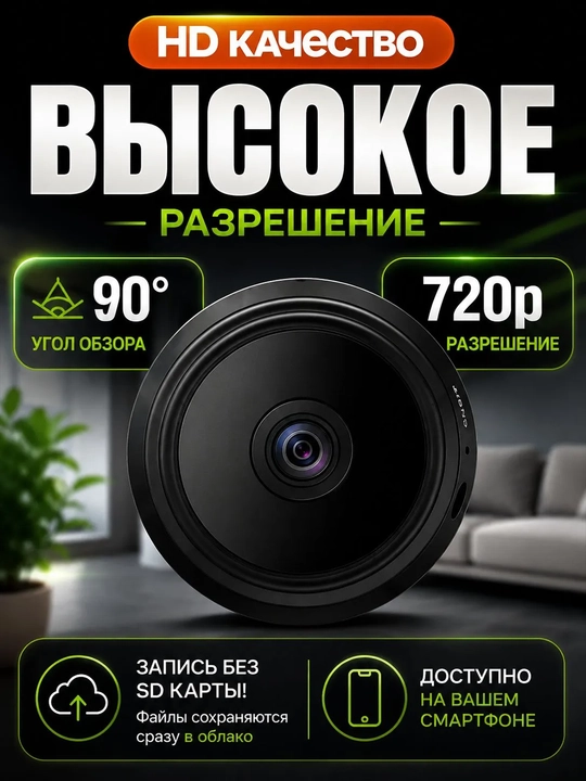 Мини-камера видеонаблюдения Wi-Fi 1080P 2 Мп с датчиком движения и microSD