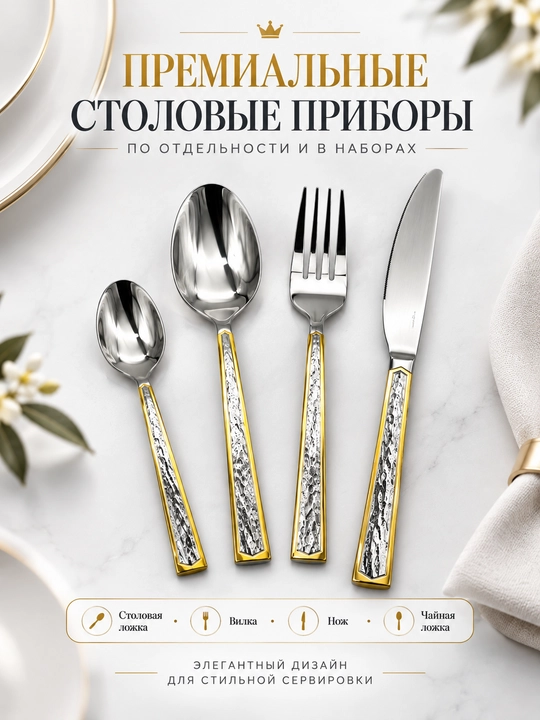 Oshxona anjomlari 24 dona, qoshiq, choy qoshiq, vilka, pichoq to‘plami - 
