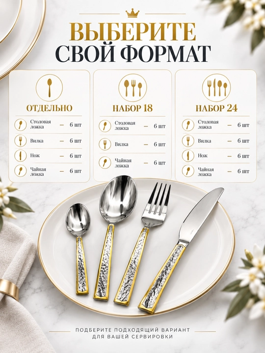 Столовые приборы 24 шт., ложки, чайные ложки, вилки, ножи, набор