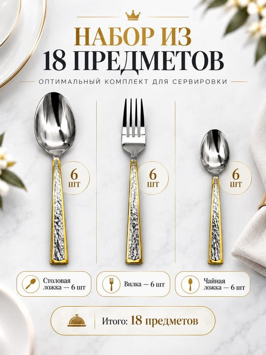 Столовые приборы 24 шт., ложки, чайные ложки, вилки, ножи, набор