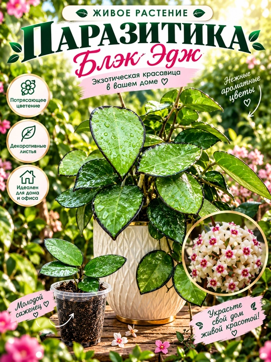 Noyob kolleksiyon o‘simlik HOYA PARASITICA BLACK EDGE, 1–2 ta bo‘g‘inga ega qalamcha Nihol - 