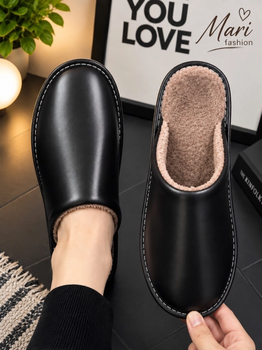 Мужские утепленные тапочки из кожзаменителя, водоотталкивающие для дома - 