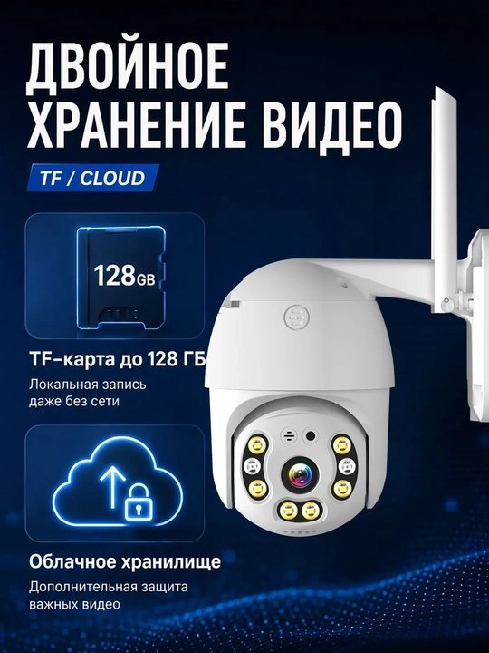 Уличная Wi-Fi камера видеонаблюдения PTZ с поворотом 355° датчиком движения IP66