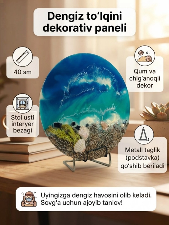 Декоративная панель «Морские волны», 40 см, для украшения интерьера стола - 