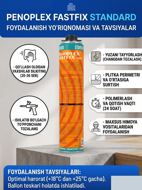 Penoplex Fastfix Standard montaj yelim-ko‘pigi, penoplast va issiqlik izolyatsiyasi uchun