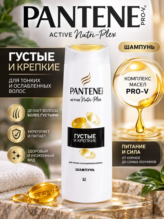 Pantene Active Nutri-Plex shampun. Qalin va mustahkam yupqa va zaif sochlar uchun parvarish - 