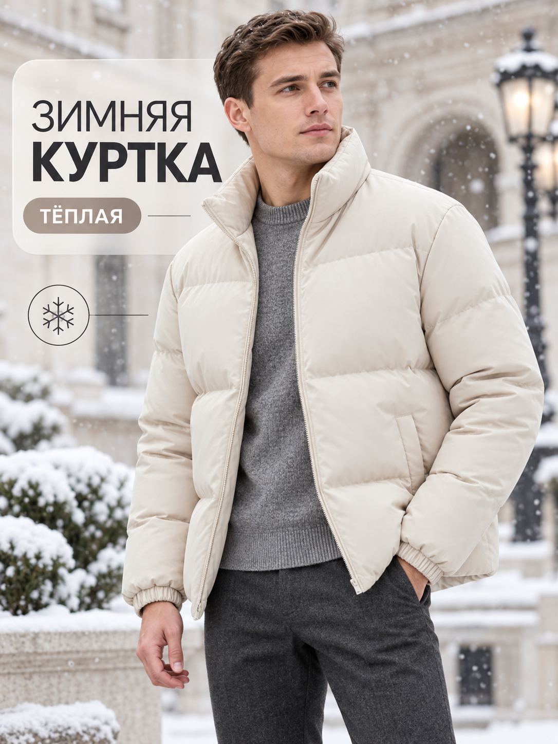 Мужская зимняя куртка, унисекс женская утеплённая куртка, пуховик с высоким воротником - 