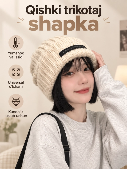 Ayollar uchun qishki trikotaj shapka, issiq, yumshoq, universal o‘lcham - 