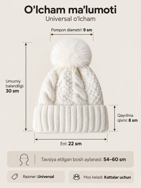 Ayollar uchun qishki trikotaj shapka, issiq, yumshoq, universal o‘lcham
