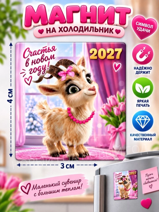 Магнит на холодильник Коза символ года 2027