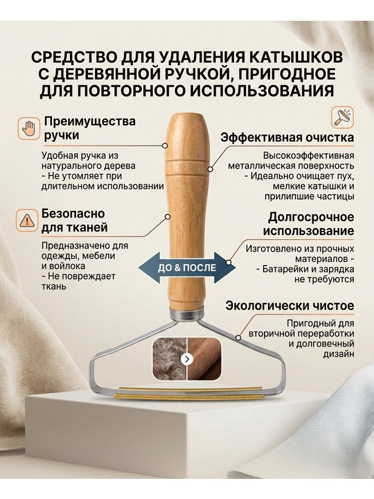 Скребок для ткани механический, для удаления катышков и ворса с одежды и мебели