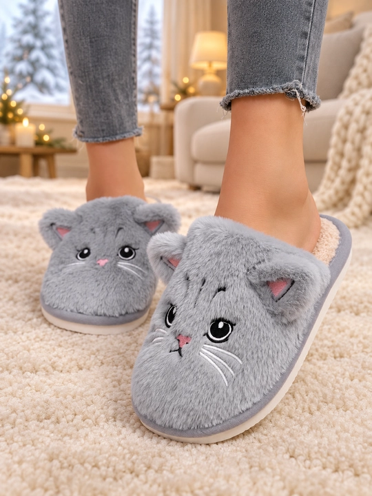 Ayollar uchun uy tapochkalari DIMORE KittyCloud, mushukchali va mo’ynali, 36-37–42-43