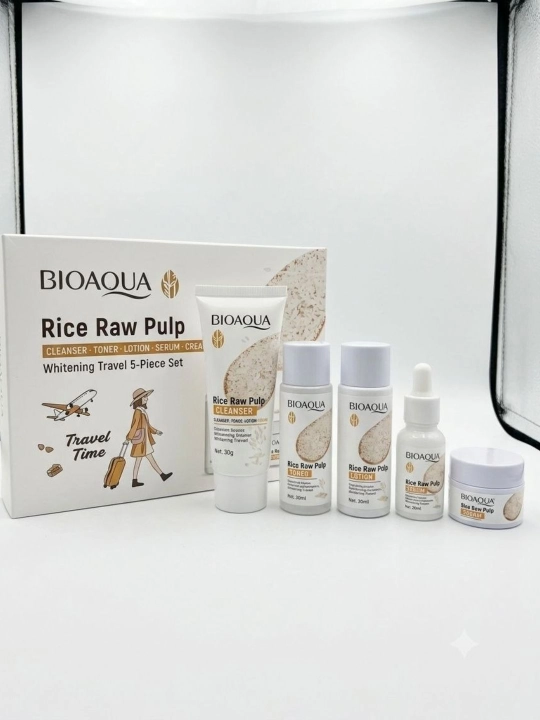 BIOAQUA guruch ekstrakti qo‘shilgan yuz parvarishi uchun yo‘l to‘plami (5 ta buyum) - 